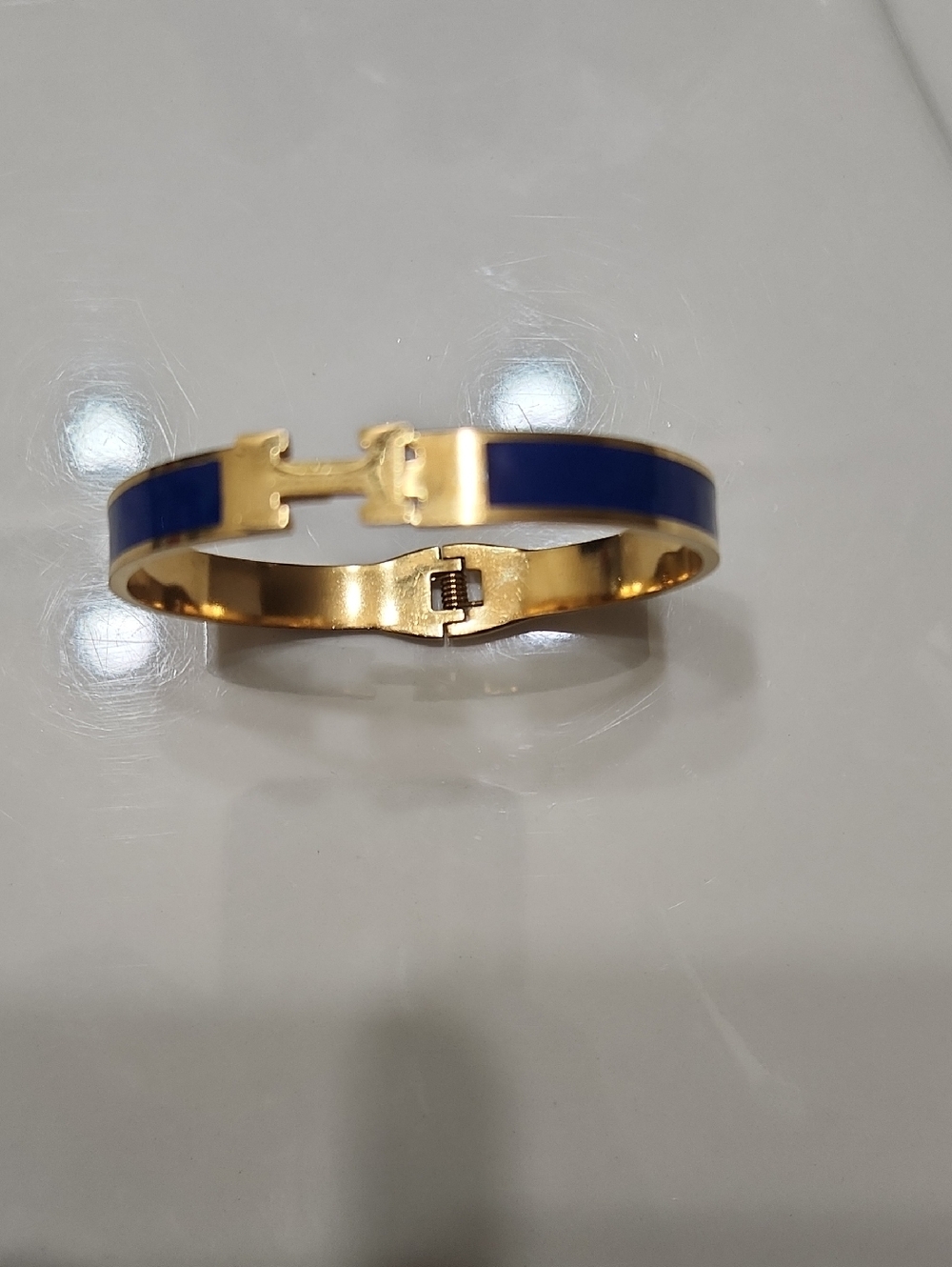 Gold Plated Bracelet with Blue Enamel Inlay - Designer Style